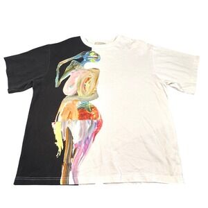 ALEMAIS Womens Organic Cotton Abstract Graphic Split T-Shirt Black White Large